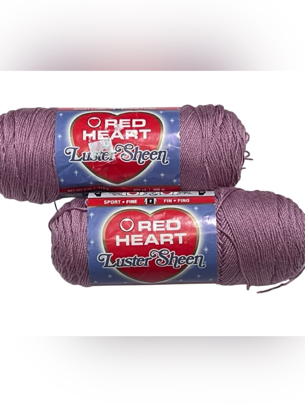 2x Red Heart Luster Sheen Yarn Lt Mulberry 0518 Sport Fine Acrylic Crochet New